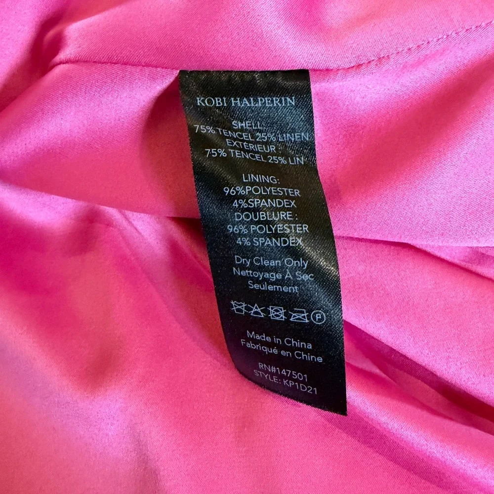 Kobi Halperin Pink Tencel Linen Tiered Midi Shirt Dress XL Hot Pink Long Slv - Picture 8 of 8
